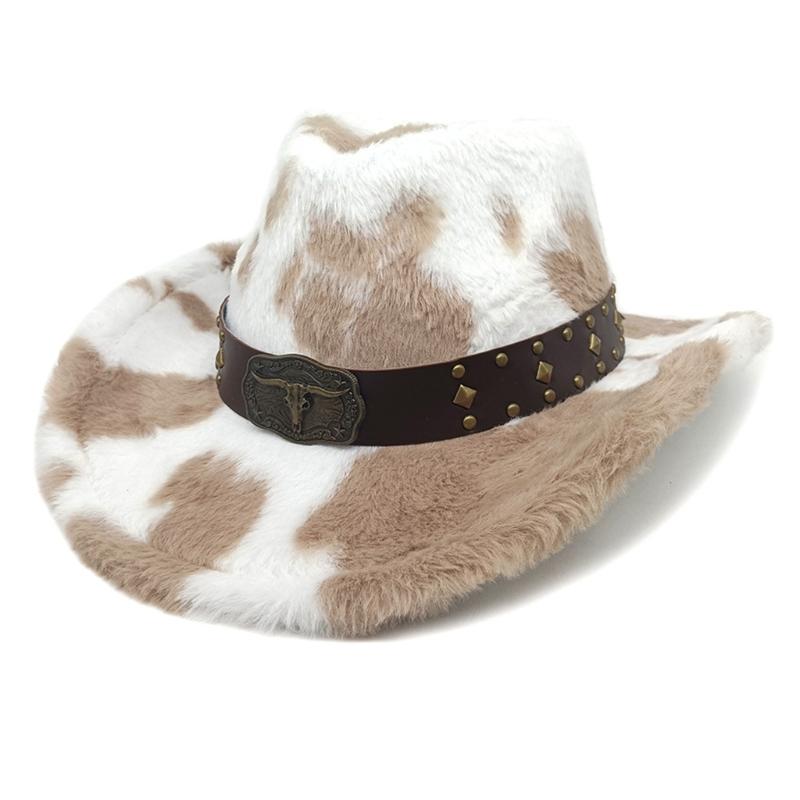 Cow Print Trim Western Hat For Adult Soft Multi Color Photo Props Party Daily Wear Multi Color