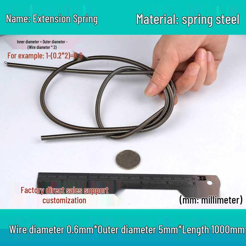 1m Spring Coil Extension with Hook - Strong Tensile Force, Thin Soft Sheath, for Tarpaulins & Sliding Doors