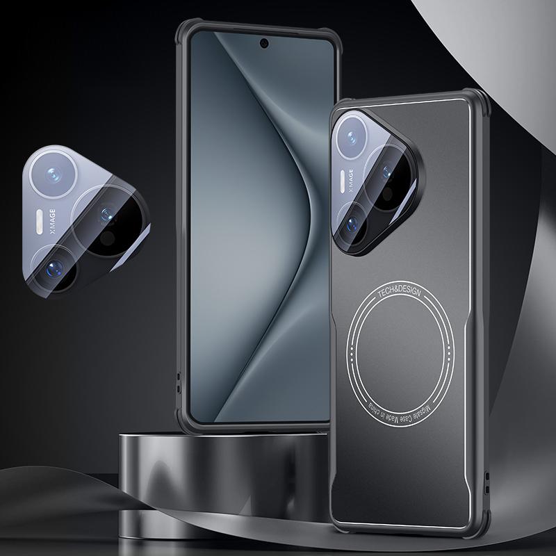 

For Huawei Pura 70 Pro/70 Pro+ Case TPU Frame Metal Back Panel Phone Cover Built In Glass Lens Film Titanium Grey