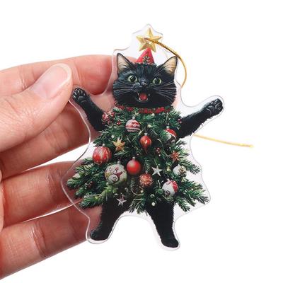 2D Christmas Cat Pendant Cartoon Acrylic Cat Hanging Ornaments Decorative Xmas Black Cat Pendant Cat Car Pendant Festival Party