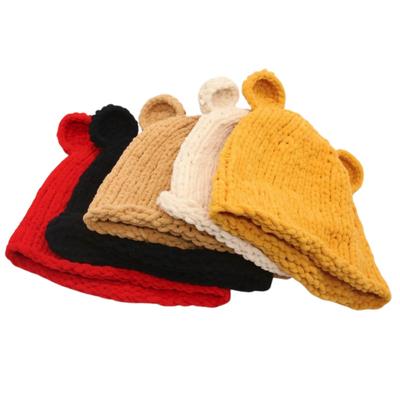 Warme handgestrickte Wollmütze, niedlicher Design-Sinn, dreidimensionale Bärenohren Strickmütze