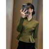 2025 New Autumn Style Unique Solid Color Button Splicing Shirt Temperament Pinch Waist Top Jacket