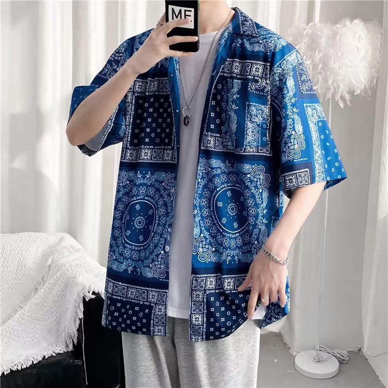 Men's Hip Hop Retro Cat Print Short Sleeve Shirt