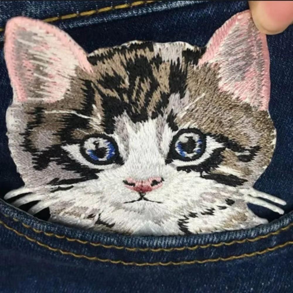 Thermoadhesive Pocket Cat Applique DIY Animal Applique Patches for Jeans/Jacket