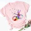 New Love Heart Dragonfly Print Women T-Shirt Fashion Casual Short Sleeves Ladies O-Collar T Shirts Streetwear Graphic Print Tops