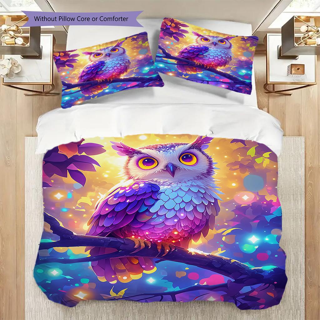 Owl Pattern Bedding Quilt Set Quilt Cover Pillowcase Home Decoration Birthday Gift (1 * duvet cover + 2 * pillowcase, without core)