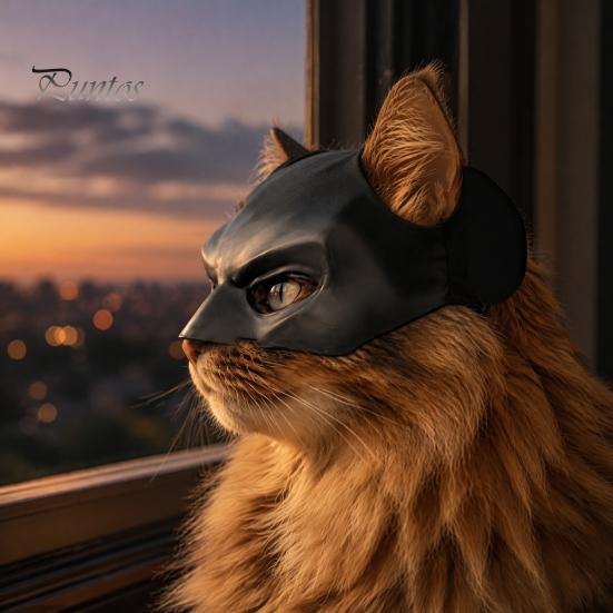 Comfortable Cat Face Mask Bat Mask, Funny Helmet, Hat Cosplay Costume, Adjustable Pet for Holiday Costume Gear Halloween Party Photo Props,