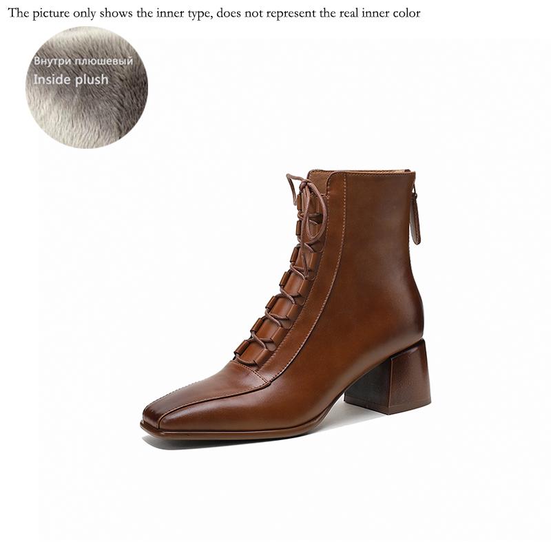 Fashion 2025 Fashion Women Shoes Split Leather Short Boots Square Toe Chunky Boots Winter Shoes Women Solid High Heel Boots for Women