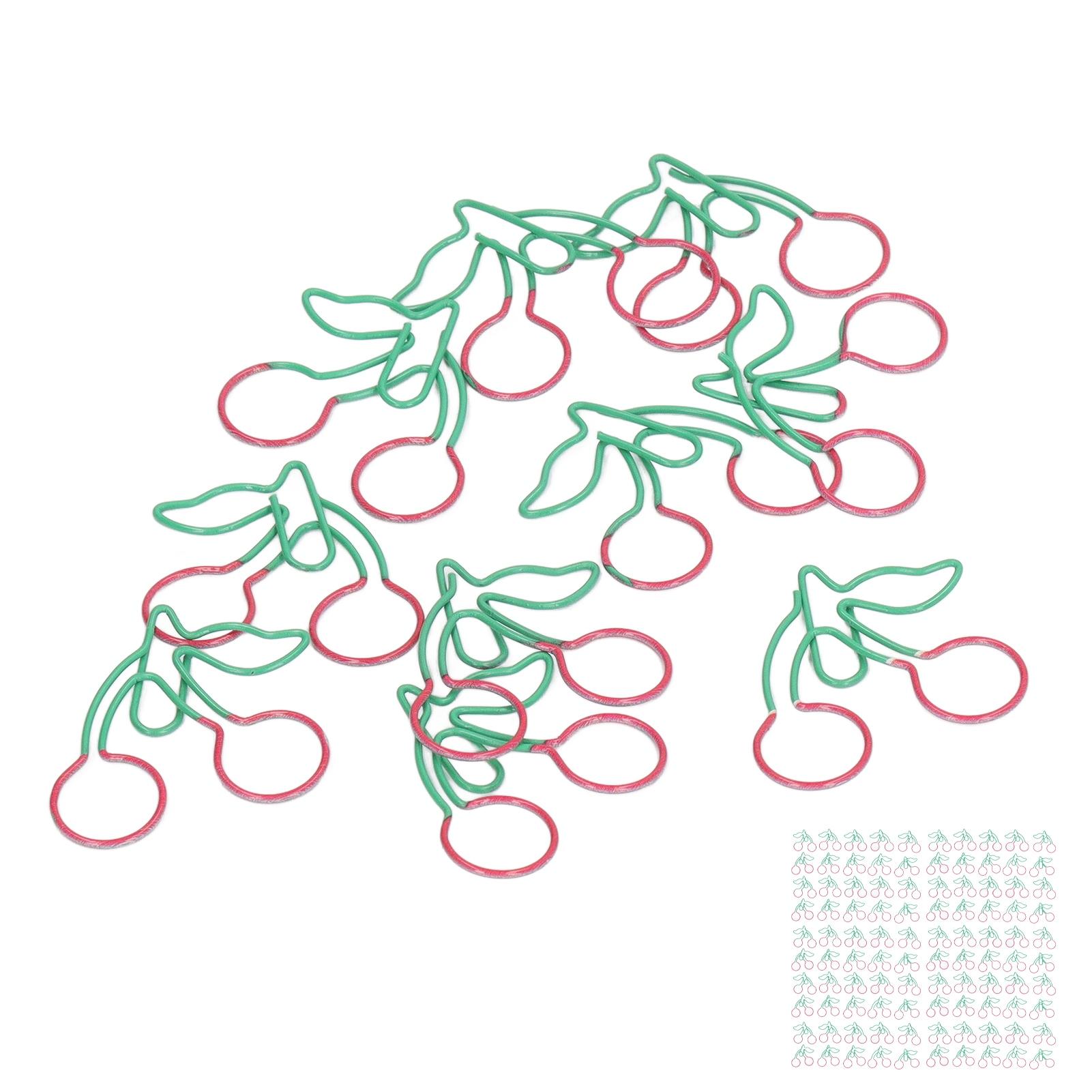 

100 шт. скрепок в форме вишни, 2 цвета, милые, легкие, нескользящие, металлические скрепки для офиса