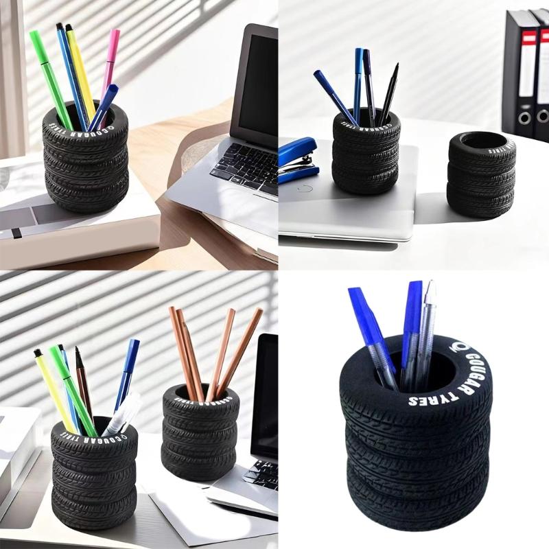 Tire Shape Multifunctional Desktop Organizers for Pens Office Supplies With Rubberized Materials