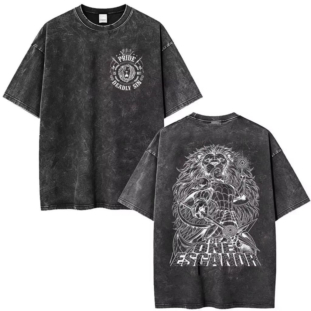 2026 Hot Anime The Seven Deadly Sins Escanor Vintage Washed Graphic T-Shirt Men Women Hip Hop Punk Clothing Streetwear Oversized Tshirt