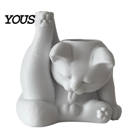 Cat Pen Holder Holder, Cute Resin Desk Organizer, Funny Figurine, Themed Stationery Decorative Storage Statue for Office Supplies, Creative