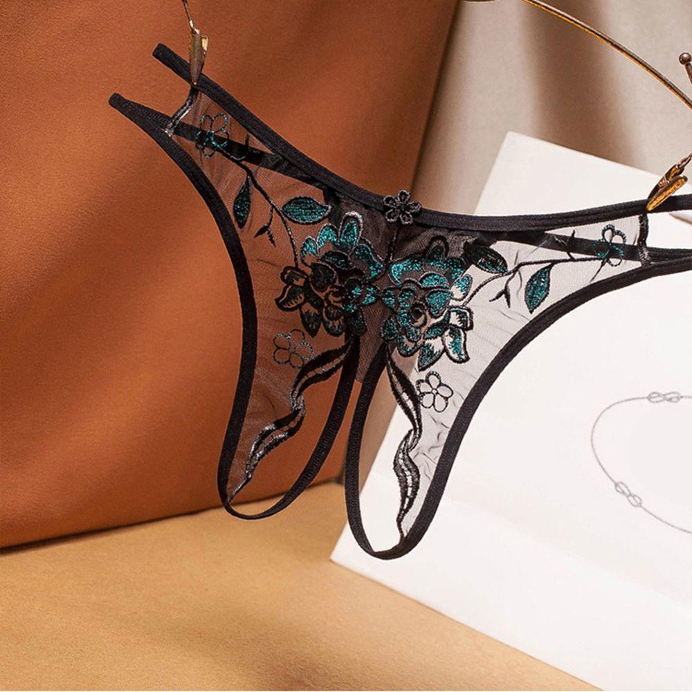 Women Lingerie Low Waist Crotchless Transparent Lace Underwear Thongs Panties G Strings
