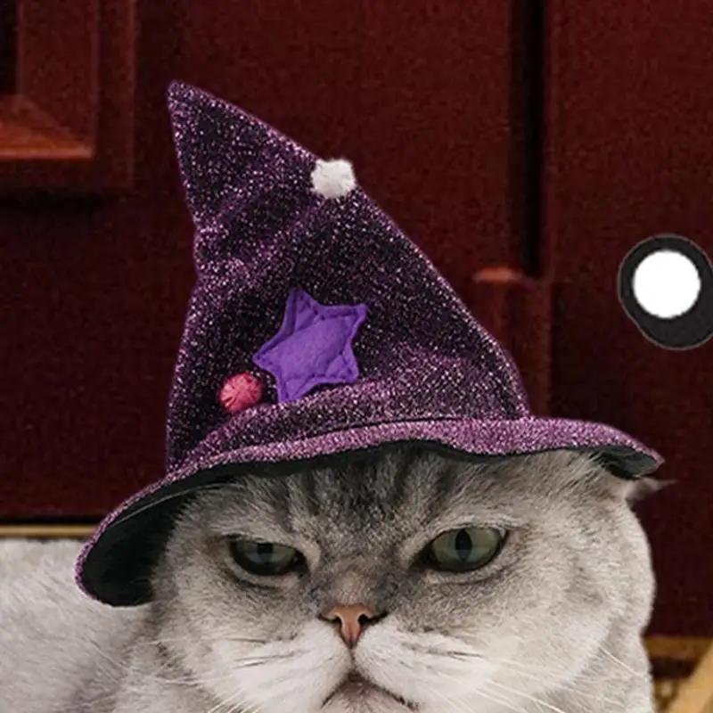 Cat Halloween Costume Comfortable Cat Wizard Outfit Witch Dog Costume Cat Cloak Witch Hat Halloween Dog Cloth For S/M Cats Dogs