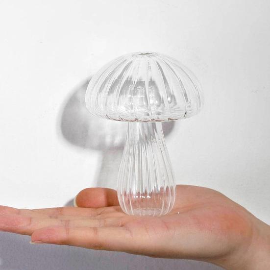 Glass Mushroom Vase Clear Small Bud Flower Vase Cute Mushroom Propagation Stations for Home Room Kitchen Office Windowsill Decoration