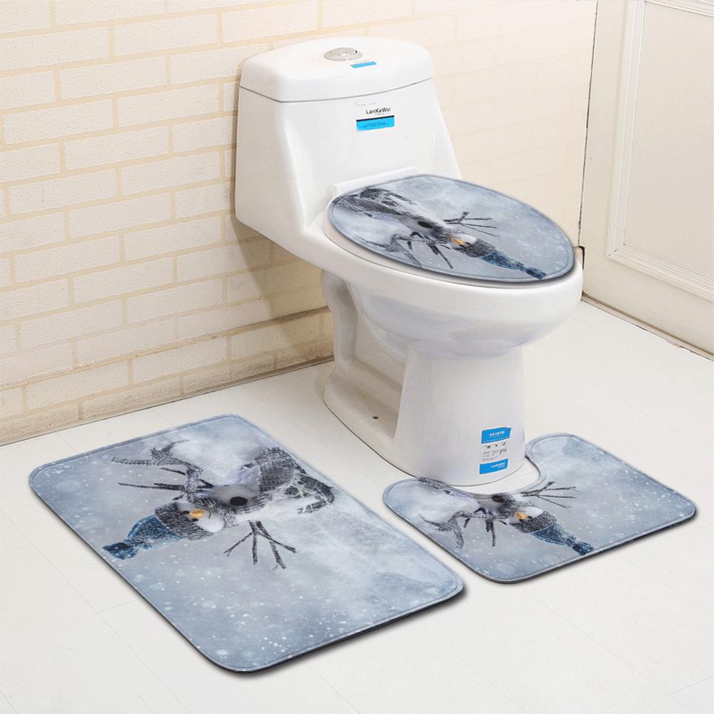 Christmas Bathroom Floor Mat Toilet Three-Piece Set