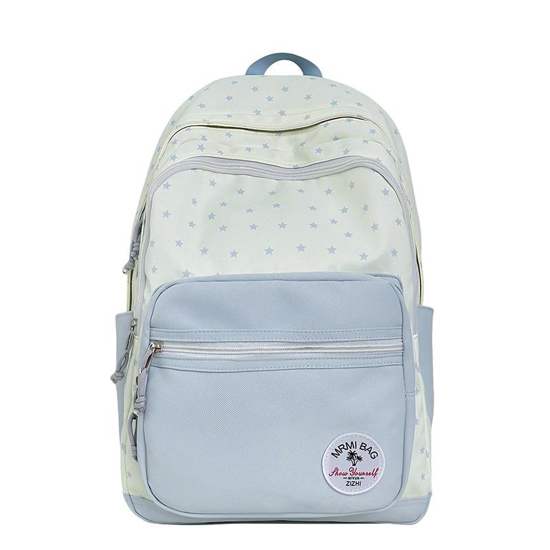 Student Schoolbag Women's Large Capacity Star Printed Backpack Colorblock Travel Backpack