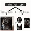 1/4pcs Cute Black Cat Waterproof Shower Curtain Set Decorative Bathroom Set Non-Slip Carpet Toilet Cover Bath Mat And 12 Hooks