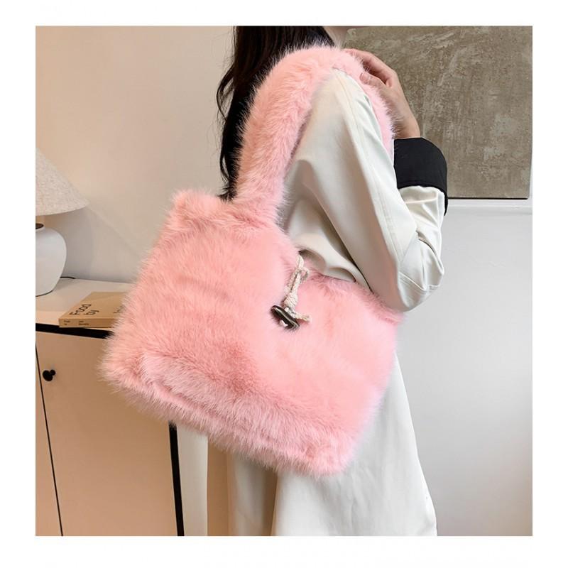 Women's New Plush Bag Large Capacity Fashionable All-matching Hand Carrying Fluffy Cute Girl Shoulder