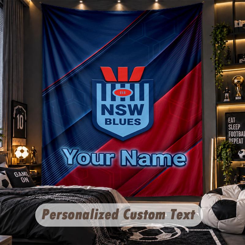 TapestryNSW Blues Logo Custom Name Text Personalized Wall Hanging Tapestry Home Wall Decor