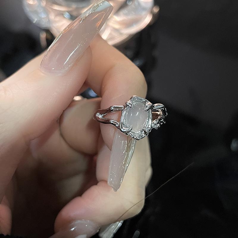 Opal Niche Design Cold Wind Irregular French Folds Premium Personality Gemstone Open Ring