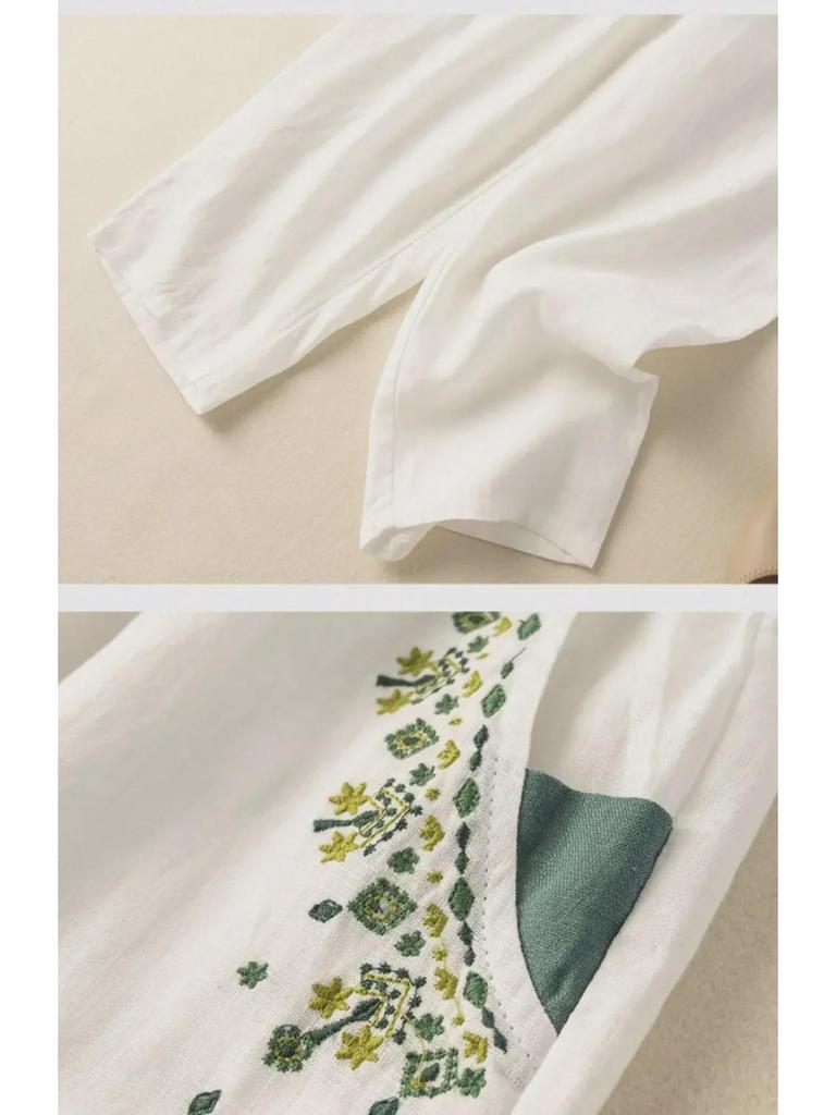 Damen 2024 Retro Bestickte Baumwoll-Leinen Karottenhose: Lässig, locker geschnitten im Harem-Stil für Frühling, Sommer und Herbst.