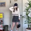 Women's Petite Color Block Cable Knit Crew Neck Sweater - Autumn/Winter, Long Sleeve, Loose Fit