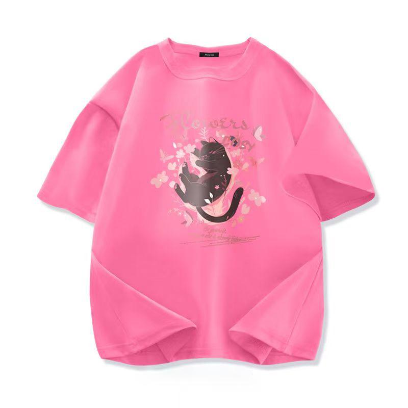 Bayan Yaz Popüler Kısa Kollu Tişört Pamuk Nefes Alabilir Bol Üst Baskılı Tişört Günlük