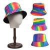 Women Men Bucket Hat Rainbow Color-block Hat Reversible Wearable Basin Hat Summer Outdoor Sun Hat Fashion Colorful Fisherman Hat