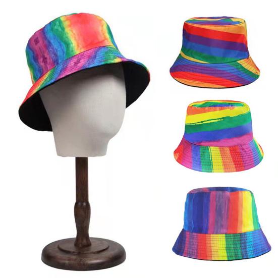 Women Men Bucket Hat Rainbow Color-block Hat Reversible Wearable Basin Hat Summer Outdoor Sun Hat Fashion Colorful Fisherman Hat