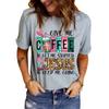ZIMOXUAN Coffee & Jesus Letter Print T-Shirt, Short Sleeve Crew Neck Casual Top For Spring & Summer, Women's Clothing