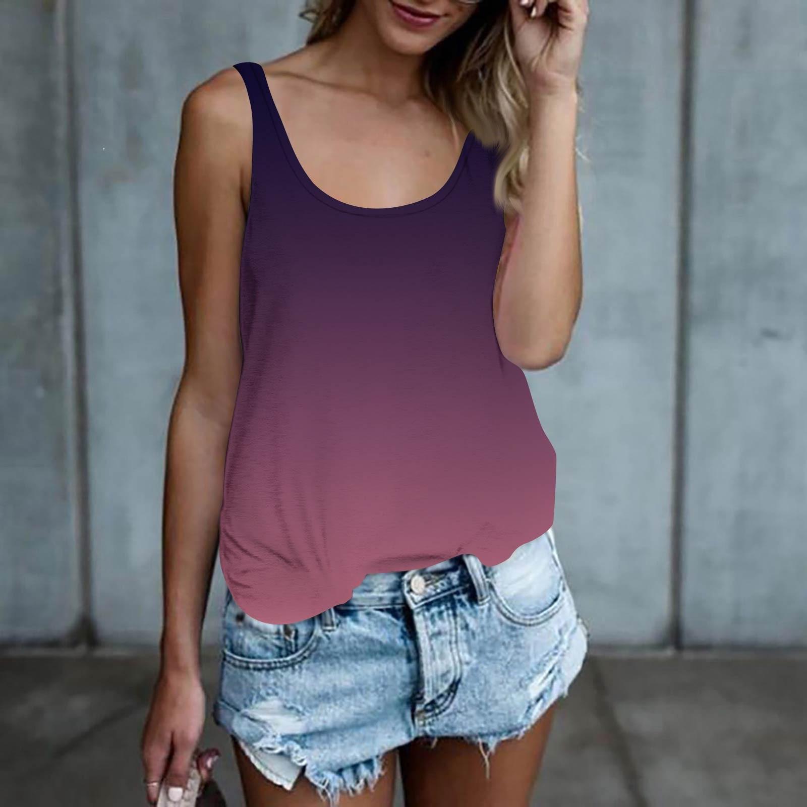 

Женская майка, нарядные повседневные рубашки, летние свободные майки, милая модная одежда, блузки без рукавов XXL фиолетовый