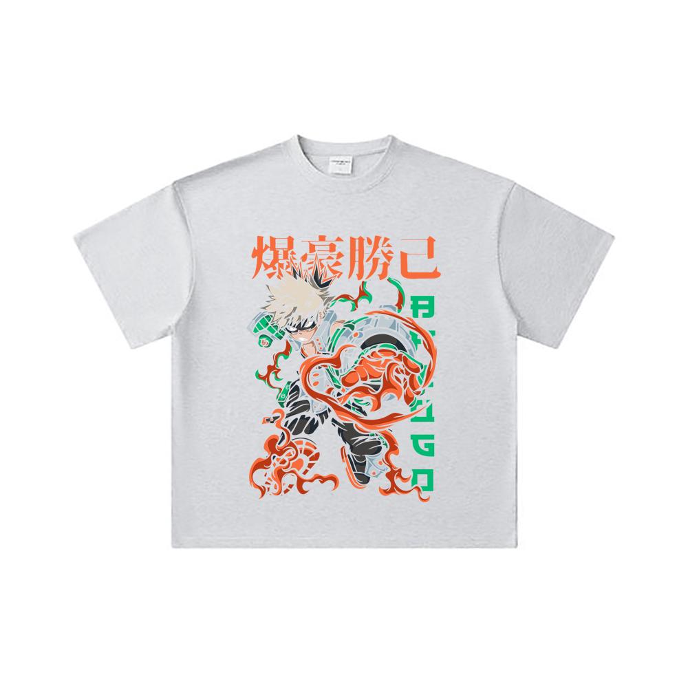 260 GSM Double Yarn 32 Count 100% Cotton My Hero Academia V14 Bakugo Print Unisex Heavy Cotton T Shirt