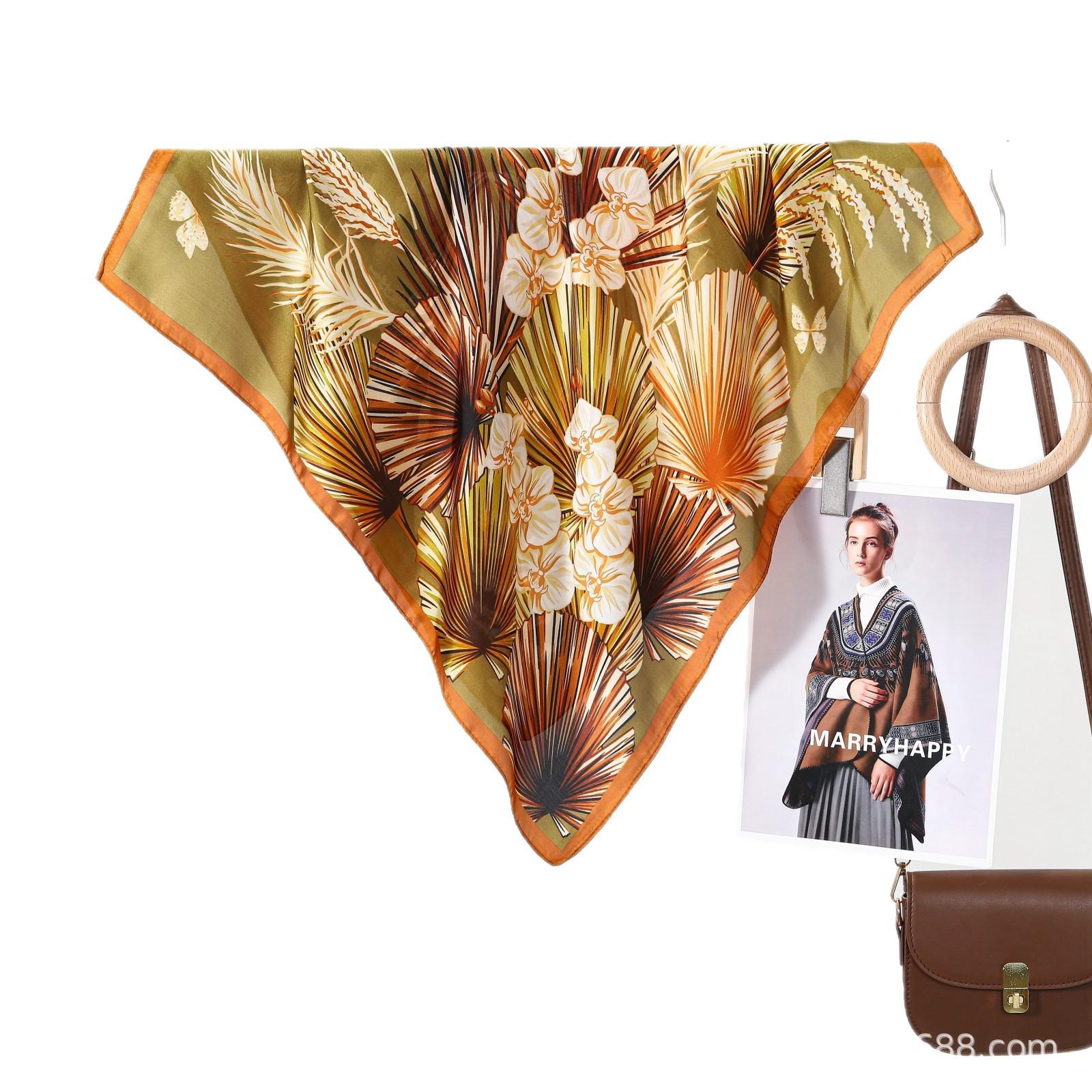 Elegant Women s Silk Scarf: Classic, Versatile, High-End Accessory Dandelion Leaf Square Scarf Green Coffee