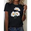 Damen Leichte Gänseblümchen Print T-Shirt Lässig Kurzarm Rundhals Oberteil Weiß Grafik Damenbekleidung