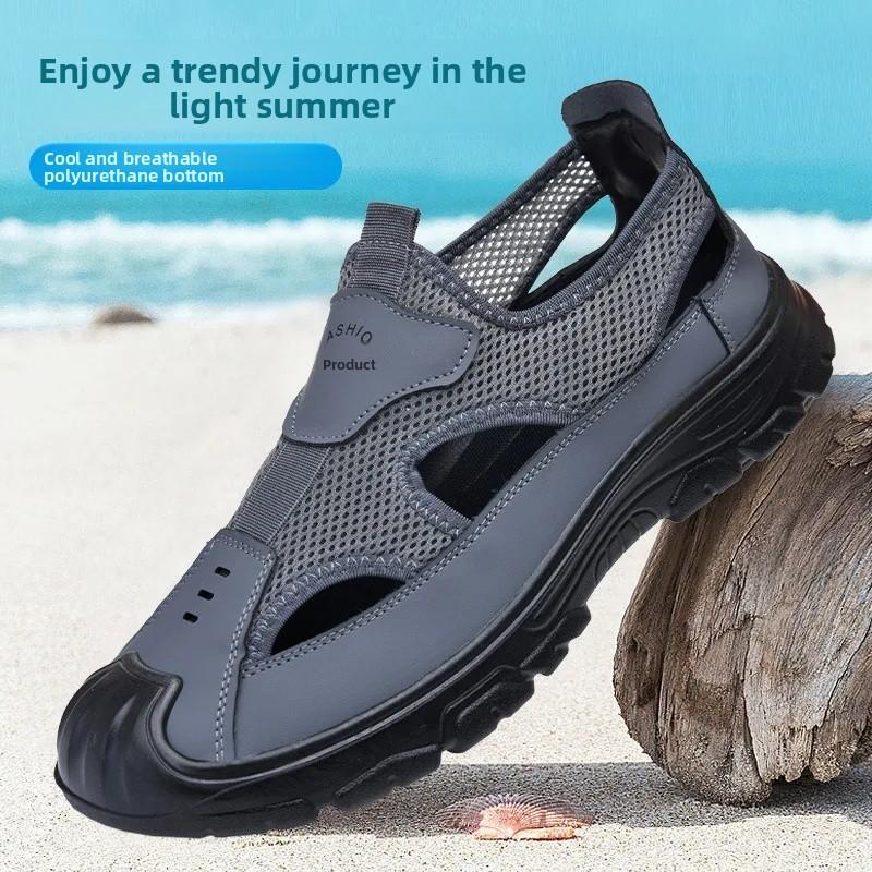 Sandalen Wasserschuhe Luftiges Netz Herren Sommer Outdoor Freizeit Bodennetz Strandschuhe Zum Hineinschlüpfen Gemütliche PU-gefütterte Schuhe 40 black