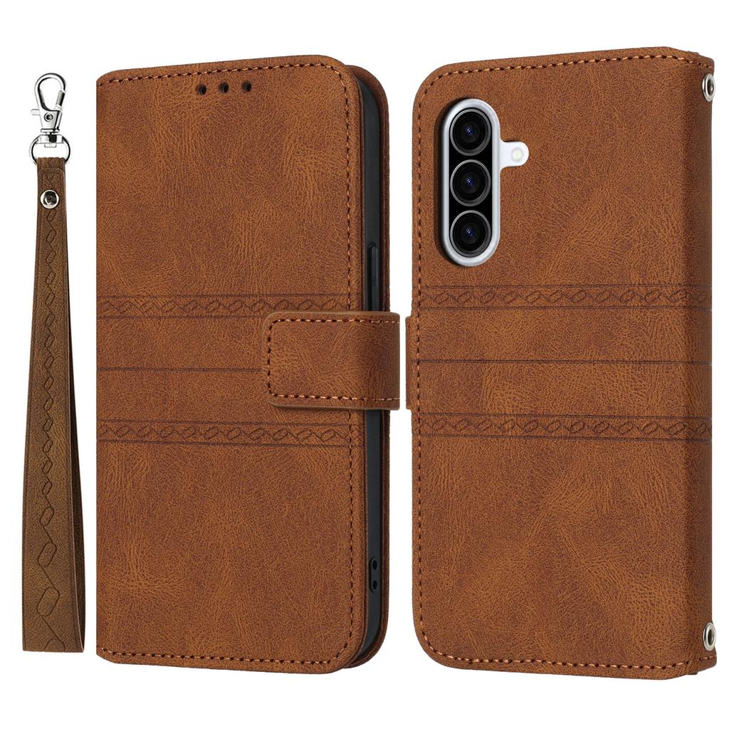 For Samsung Galaxy A17 5G/A26 5G Case Wallet Skin-Touch Leather Imprinted Phone Cover with Wrist Strap