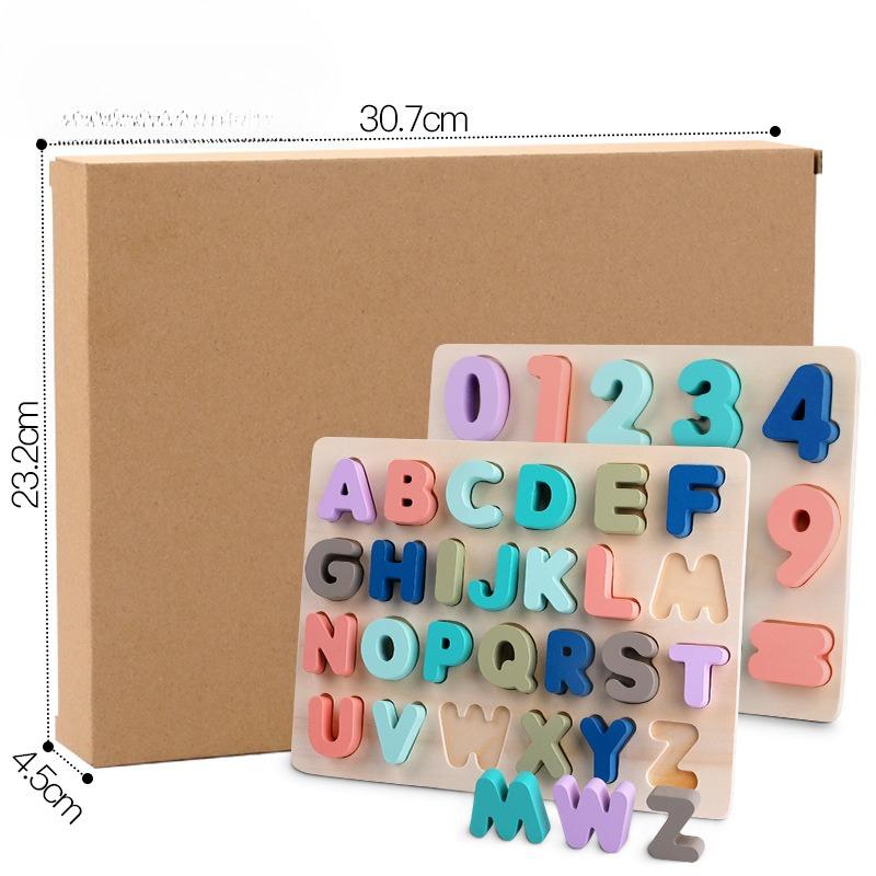 Kinderpuzzel Puzzel Macaron Houten Cijfer Alfabet, Vorm Cognitief Bord Handgrijpbord Houten Speelgoed