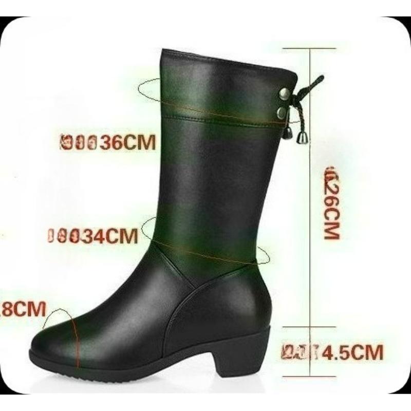 Winter Mid-tube Boots Women's High-heeled Mid-heeled Thick-heeled Plus Velvet All-match Large Size Cotton Shoes Leather Boots