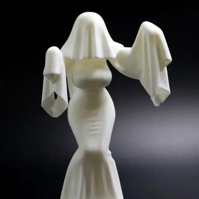 Creative 3d Printing Horror Ghost Girl Statue White Dress Ghost Styling Halloween Party Home Office Desktop Decoration Ornaments