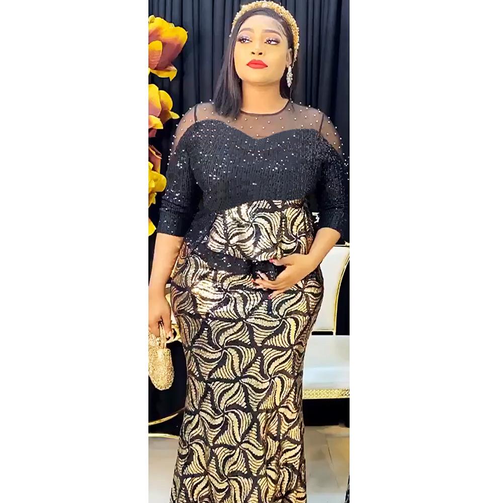 2023 Damen Afrikanisches Pailletten Abendpartykleid