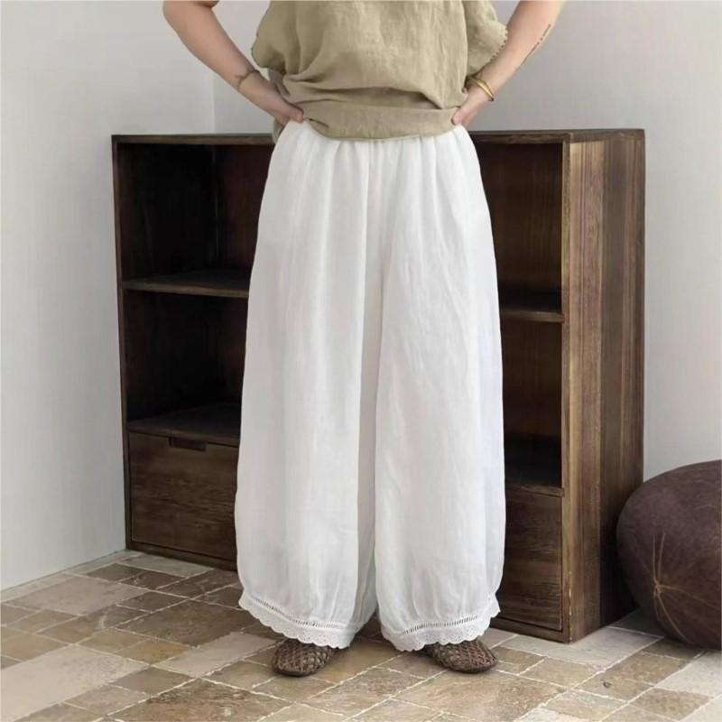 Johnature Fall Slacks Women Patchwork Lace Solid Color Loose Simple Harem Ankle-length Pants