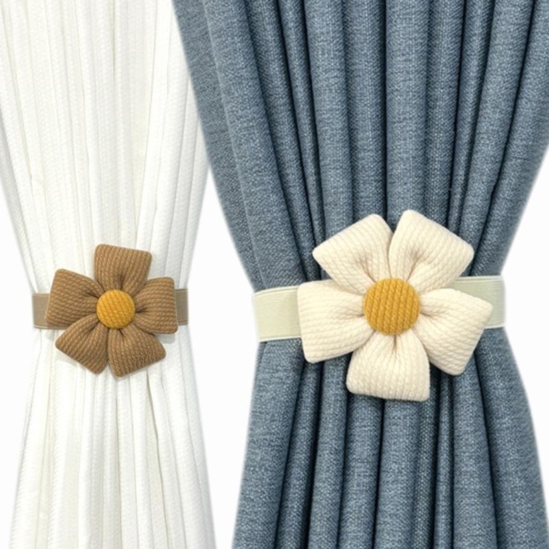Pack of 2 Floral Elastic Curtain Tiebacks Adjustable Strap Window Drape Holdbacks for Children Room Home Office Decors