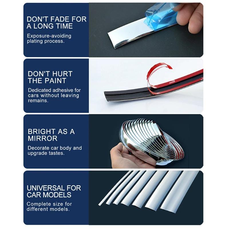 Car Chrome Body Strip, Bumper & Door Protective Moulding, 10mm/20mm Auto Styling Trim Sticker Exterior Decoration