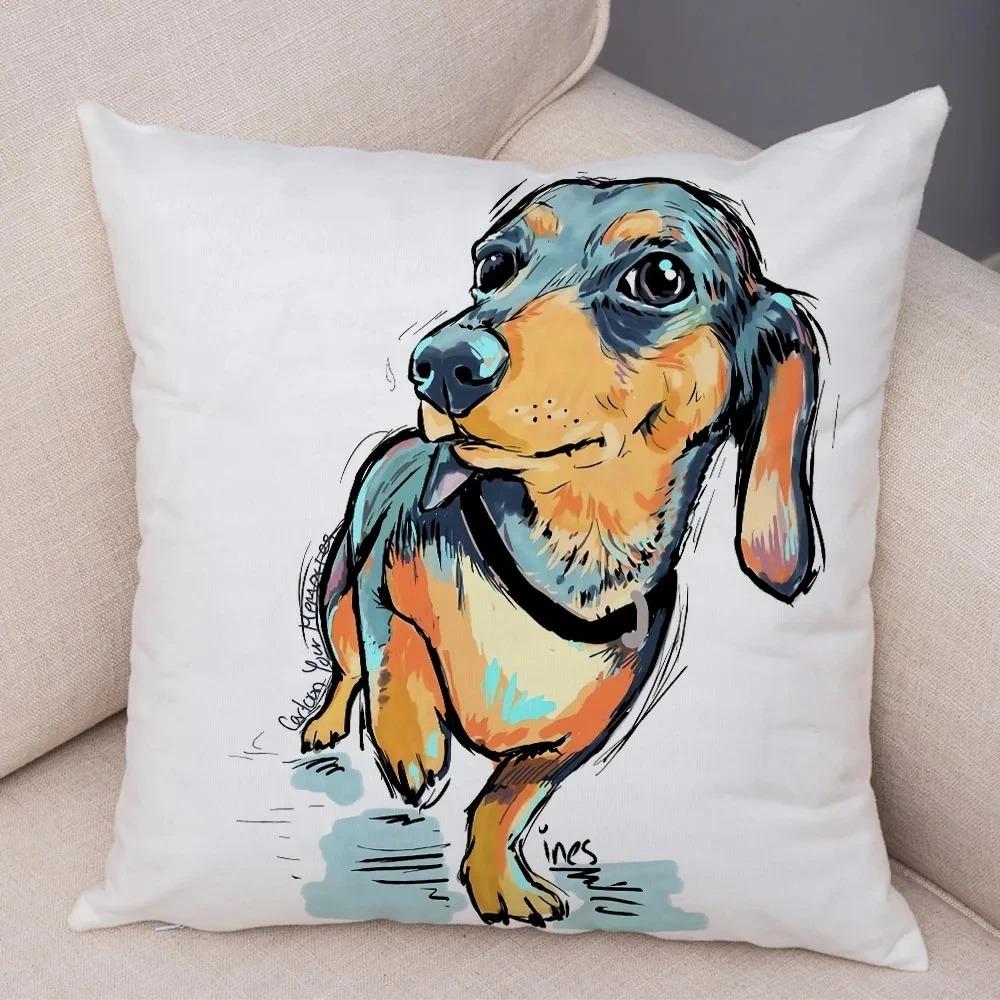Cute Watercolor Pet Dog Pattern Pillowcase Car Ornaments Office Living Room Sofa Home Pillowcase