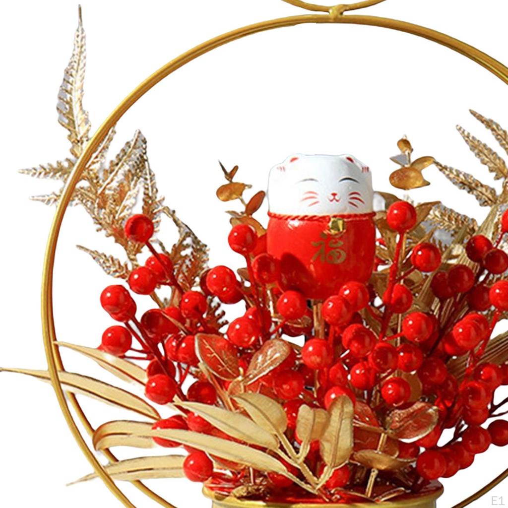 Chinese Flower Vase Statue, Year Arrangement Festive Red Figurine Craft Ornament for