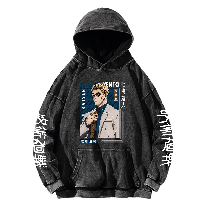 

Nanami Kento Printed Hoodie Jujutsu Kaisen Sweatshirts Men Women Clothing Long Sleeve Hooded Streetwear Washed Cotton Pullover S
