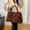 Buckle Decorative Design Solid Color Imitation Suede Handbag Large Capacity Buckle Casual Tote Bag For Women