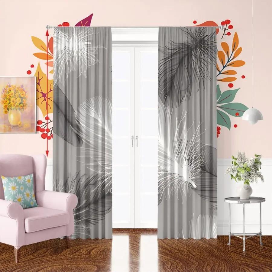 2 st Delikat Fjäderprint Gardiner Polyestertyg Vardagsrumsinredning Stångficka Gardiner