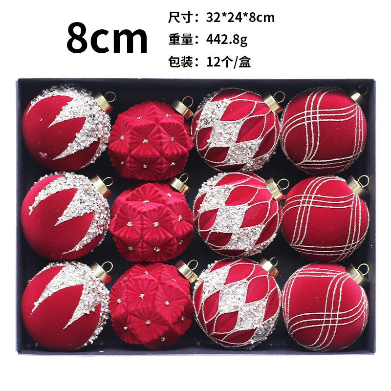 12 Pieces/set, Christmas Decorations, Colored Diamonds, Flocking, Christmas Ball Gift Package, Christmas Tree Pendant, Holiday Decorations
